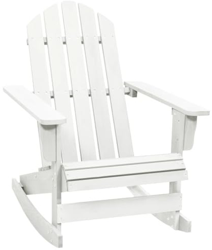 Sedia a Dondolo da Giardino, in Legno Massello con Design Classico, Struttura Resistente, Sedia a Dondolo da Esterno, Poltrona da Giardino, per Giardinos e Patio, Colore Bianco, 70 x 91.5 x 92 cm