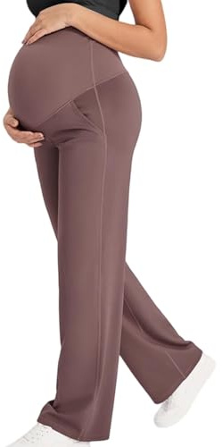 Pantalones de Maternidad para Mujer Cintura Alta Elástica Pantalones Deportivos de Pernera Ancho Recta para Embarazo Suaves Cómodos Pantalon Yoga con Bolsillos Casual Elástico Legging Push Up