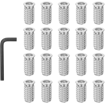 PATIKIL 20 Pcs Threaded Inserts Nuts, 5/16-18x0.98Inch Carbon Steel Hex Socket Drive Screw-in Wood Insert Metric Bolts Fastener with Wrench for Home Furniture, Silver