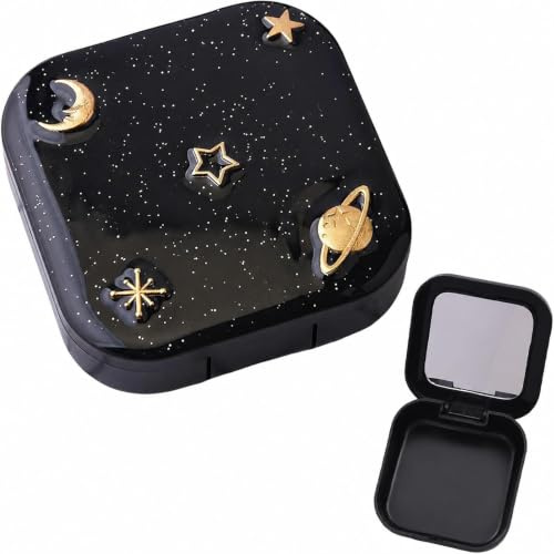 Livawnd Starry Sky Pattern Contact Lens Cases Portable Contact Lens Container Set Travel Mini Companion Box with L and R Caps,Mirror,Tweezers and Solution Bottle,for Home Work School Travel