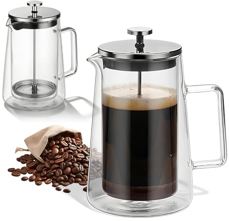 GOMETY Cafetera Francesa 1L, Prensa de Café con Émbolo, French Press de Vidrio Resistente al Calor de Acero Inoxidable, Cafetera para Café e Infusiones Apta para Lavavajillas