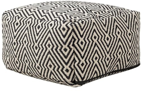 Beliani Puf de algodón Blanco Negro 50 x 30 cm Bolas EPS reposapiés Relleno sólido Mukki