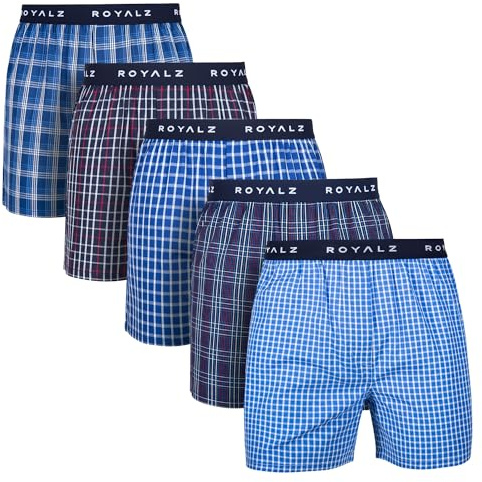 ROYALZ Calzoncillo Bóxer Americano Hombre Set de 5 Azul 100 Algodón Estilo American Style Ropa Interior Ancha Paquete 5, Color:Set 001 (Pack de 5 - Multicolor), Tamaño:S