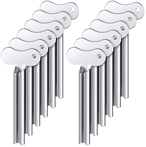 ZOCONE Toothpaste Squeezer, 12pcs Metal Tube Squeezer Key Stainless Steel Toothpaste Roller Tube Wringer for Paint, Cream, Cosmetic and Hair Dye(A)