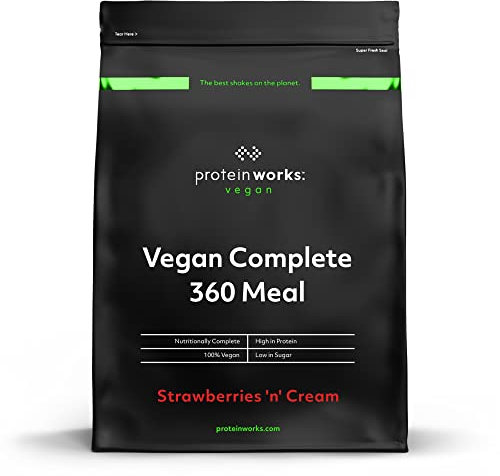 Protein Works - Vegan Complete 360 Meal, Award-Winning Meal Replacement, Tri-Protein Blend, Premium Plant-Based Ingredients, Essential Vitamins & Minerals, Strawberries n Cream Classic, 5 Meals, 500g