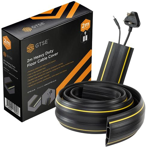 GTSE Floor Cable Cover/Cable Protector, Protect Cables and Prevent Trip Hazards, Heavy Duty, Black and Yellow, 2m length, Perfect for Offices, Schools, Factories and Outdoor Use