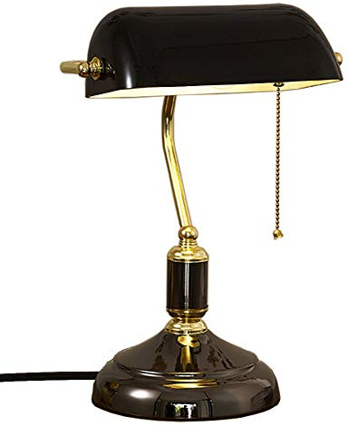FANHHUI Bankers Desk Lamp Brass Finish Retro Lamp Black Traditional Style Table Lamp with Pull Chain Switch Antique Vintage Table Lamp for Study Desk,Reading,Office,Bedroom,Bedside,Living Room