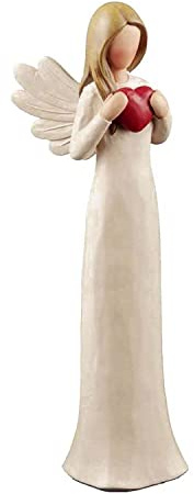 7.48 H Angel Figurine Holding Heart for Home Decor, Cream, Polyresin