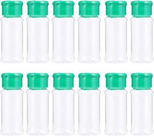 LATRAT 12 Tarros de Plástico Vacíos para Especias, Sal, Pimienta, Polvo, Hierbas y Polvos - Botellas Con Tapa