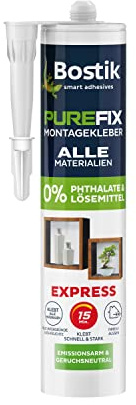 Bostik Purefix Montagekleber Express, Klebt schnell und stark, Für alle Materialien, Wasser- und UV-beständig, Phthalat- und lösemittelfrei, 440 g Kartusche, Weiß