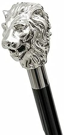 Samara Nautical Bastone da passeggio per uomo e donna, in metallo massiccio e legno naturale (testa di leone argento)