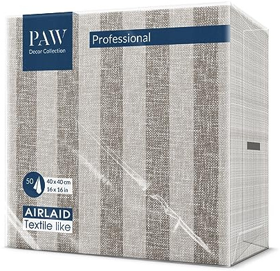 PAW Servilletas Papel de Airlaid. 40 x 40 cm. 50 Piezas. HoReCa. Decoración de la Mesa. Natural, rayas marrones. La Decoración de la Mesa Perfecta para las Ocasiones Importantes.