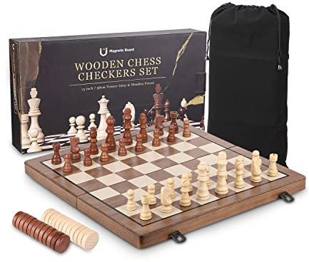 2 in 1 Schachspiel aus Holz, 39x39CM Klappbar Schachbrett Magnetisch Handgefertigt Schach，Qualität Schachkassette，Faltschachset für Haus, Reise