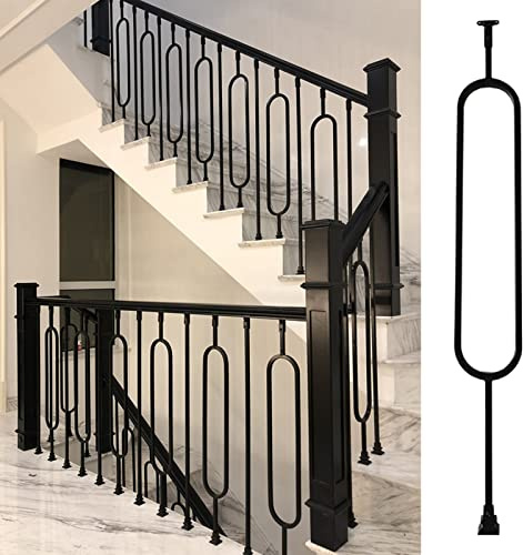 LVLONG Cuttable Iron Baluster Spindles - 95cm (37 3/8) Angle Adjustable Stair Deck Railing with Shoe ＆ Connector, Black Balustrades Set for Indoor (Color : Oval type, Size : 10Pack)