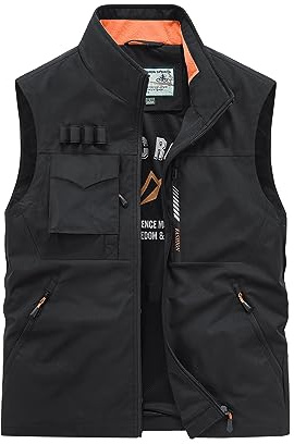Btmpmcs Gilet d'extérieur pour homme à séchage rapide – Gilet cargo multi-poches – Gilet utilitaire de safari, de chasse et de randonnée – Veste sans manches respirante pour photographie, c-noir, L