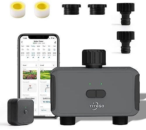 YIYEGO Bewässerungscomputer WLAN 2 Ausgänge 2,4 GHz, Smarte Automatische Bewässerungssystem mit App/Sprachsteuerung, WLAN Wasser Zeitschaltuhr für Garten Gewächshaus Landwirtschaft