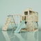 Rebo Outdoor Spielturm mit Wellenrutsche | Spielhaus aus Holz mit Kinderschaukel, Kletterwand, Kletternetz | Stabile Konstruktion, Weiches Gefühl in den Seilen