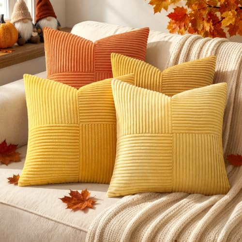 MIULEE Örngott för soffa i sammet orange serie 50 x 50 set 4-delat modernt mjukt dekorativt kuddfodral för soffa sovrum | Dekorativ mjuk soffkudde modern dekorativ kudde vardagsrum sovrum