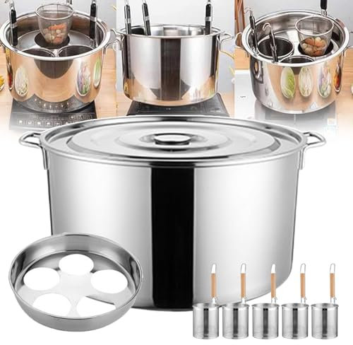 forplubossmmp Set di Pentole per Cucinare La Pasta - 5 Fori | Pentola per Spaghetti, Vaporiera per Tagliatelle, Scolapasta per Pentole Piccanti | Design del Coperchio Completamente in Acciaio