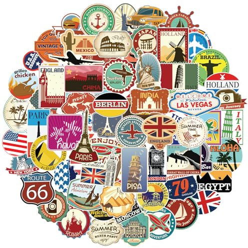 100 Adesivi da Viaggio - Impermeabili Aesthetic Stickers Decalcomanie per Scrapbooking, Diari, Album, Valigia, PC, Book