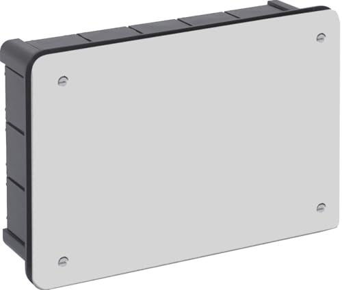 Caja empotrar 200x130mm con tapa y tornillos, ideal para instalaciones eléctricas y conexiones seguras en espacios reducidos.