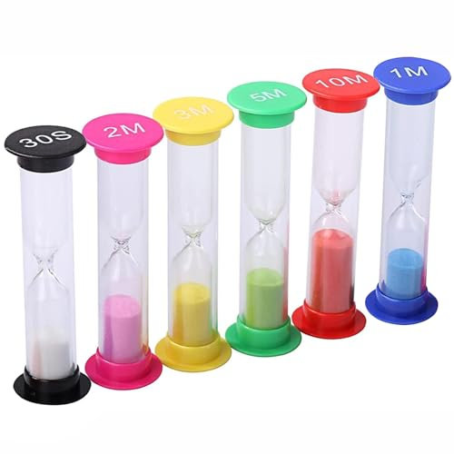 Binnan 6pcs Sablier Enfant, Sablier Colore, Sablier Minuterie Sablier Ensemble, Minuteur à Thé 30sec /1min / 2mins / 3mins / 5mins / 10mins,pour Cuisine, Exercice,Etude