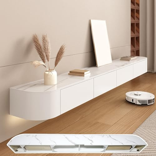 HYANXUE mobile TV sospeso con ante ribaltabili e cassetti, 280 cm, supporto TV da parete, mensola sotto la TV, per camera da letto e soggiorno (strutturato)