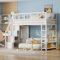 NQSLDM Hochbett 90x200 cm mit Treppe und Stauraum, Etagenbett Kinderbett mit Kleiderschrank und Regalen, Bettgestell mit Lattenrost, Bett für Kinder und Jugendliche, Ohne Matratze, Weiß
