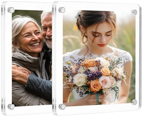 QUARKZMAN 2Pcs Marco de Fotos en Blanco para Refrigerador 10 x 10cm Marco de Fotos Magnético Cuadrado Transparente Doble Cara Marco Foto Nevera Magnético Acrílico para Fotos