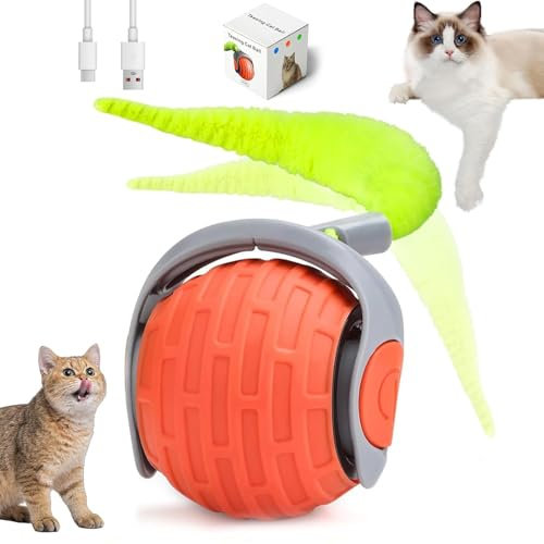 weiclianhp Elektrisches Interaktives Katzenspielzeug Set – Intelligenzspielzeug für Katzen mit Ball & Federschwanz, USB-wiederaufladbar, Selbstbeschäftigung & Bewegung für Wohnungskatzen
