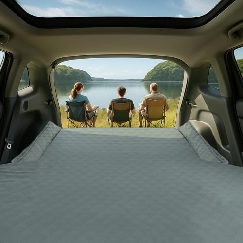 Matelas Voiture, Mousse Haute Résilience - Absorption Naturelle de l'air, Matelas Gonflable Voiture- Lit Auto, Soutien Puissant, Ne S'affaisse Pas, Idéal Camping, Voyages, Road Trips (Grey,L)