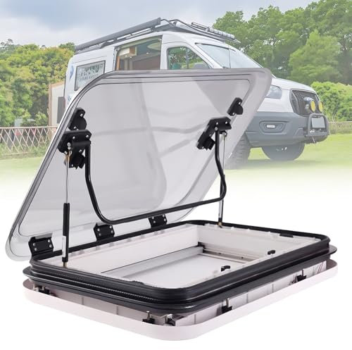 Hatch de Toit de Ventilation pour Caravane,Lanterneau LED pour RV,Kit de Fenêtre de Toit pour RV avec Moustiquaire et Pare-Soleil,Installation par Clip,Épaisseur Applicable : 25-60MM,500*500mm