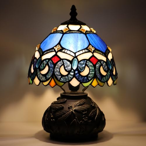 HWDFEI Small Tiffany Mushroom Table Lamp,Mini Memory Sympathy Antique lamp 8X11 Inch (Blue Baroque)