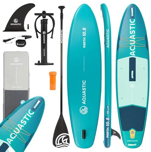 AQUASTIC Perth 10'8 SUP Board Set – Komplettset mit Paddel, Kajaksitz, Leash 300 cm, Pumpe, Rucksack, Drop Stitch Lite, stabil & robust – für Anfänger und Fortgeschrittene
