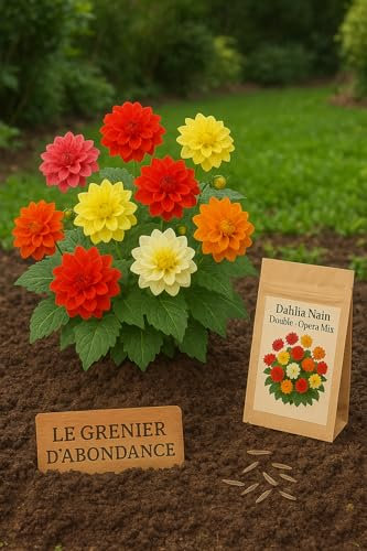 25 graines à semer - Le Grenier d'Abondance - Dahlia Nain Double Opéra Mix