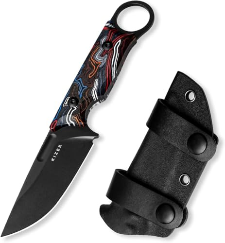 Kizer Cabox jaktkniv med fast blad - 3,36 tum stål D2, G10-handtag med fodral - överlevnad och camping - 1048M1