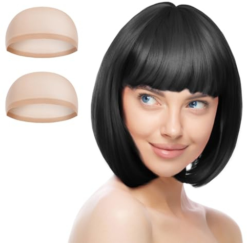 Aomig Caschetto Colorato Set Parrucca con 2 Cappucci, Parrucche a Spalla Bob per Spettacolo, Carnevale, Halloween e Feste