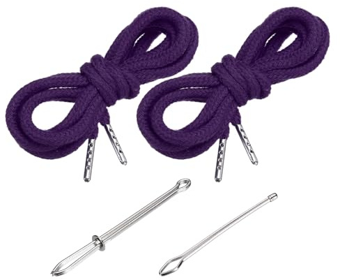 PATIKIL 2pcs Cordones de Algodón, 5mm x 1.3 Metro Cuerda para Ropa Zapato con Fáciles Enhebradores de Cordón Reemplazo para Sudaderas Pantalones Chaquetas Costura Manualidad, Morado Oscuro