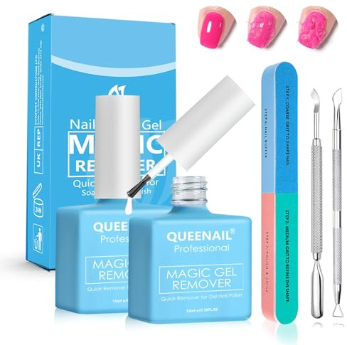 2 Pièces 15ml dissolvant vernis semi permanent,Gel Nail Polish Remover,Avec Limes à Ongles et Grattoir à Cuticules,gel remover 3 à 5 Minutes Enlève Rapidement et Facilement le Vernis à Ongles