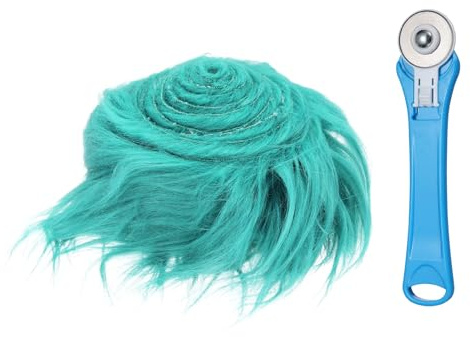 sourcing map Cyan Faux Fur, 59'' x 2'' Shaggy Plush Fake Fur Fabric Fluffy Fuzzy Fabric Strips with Rotary Cutter for DIY Crafts, Cosplay Costume Cushions Rugs Party Decor