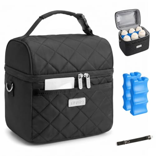 Nuliie Sac isotherme pour lait maternel avec poche de glace pour 6 biberons Noir