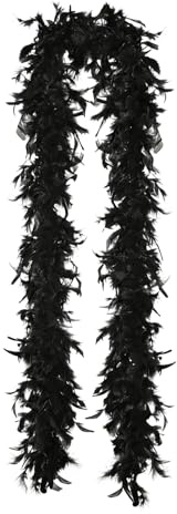 Black Feather Boa for Women, Natural Turkey Feathers Scarf, Fancy Dress Party Accessories for Halloween Christmas Wedding Events, 190cm