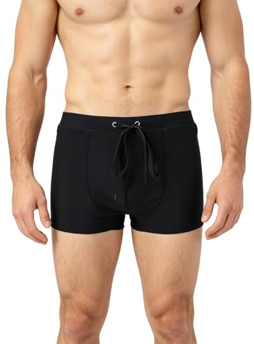 SCCGKP Mens Tight Swim Trunks Swimwear Quick Dry Bathing Suit Swim Brief Square Leg Board Short (UK, Alpha, S, Regular, Regular, Black)