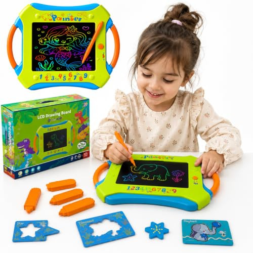 Toyana LCD Drawing Tablet for Kids, Electronic Writing Pad 12.5 Large Screen Colorful Doodle Board, Educational Learning Sketchpad with Stencils and Crayon Moulds Gift Set for children 3+ Years