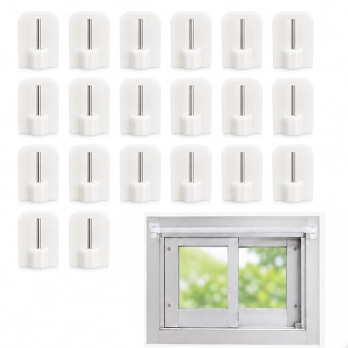 Confezione da 20 ganci autoadesivi per finestre, adesivi per aste per tende, bianco (angoli quadrati)