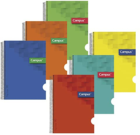 Campus - Cuadernos A4 Cuadrícula 3mm, Tapa Polipropileno, 80 hojas, Pack de 6 blocs perfectos para uso escolar, oficina y hogar, Colores Surtidos (6 unidades)