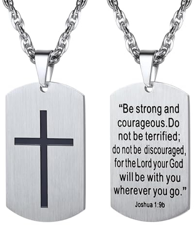 PROSTEEL Cross Necklace for Men, Lord's Prayer Dog Tag Pendant with Adjustable Chain 22-24 Inches 316L Stainless Steel Bible Verse Christian Gifts for Men (with Gift Box)