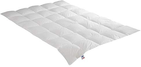 Irisette Daunendecke Edda medium Mono Ganzjahresdecke, aus 100% Baumwolle 90% Daunen, 10% Federn mit Aufbewahrungstasche, 155 x 220 cm, weiß, Öko Tex Zertifiziert, entwickelt in Deutschland