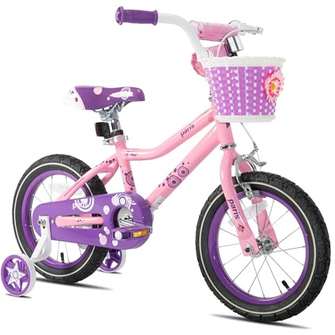 JOYSTAR 16 Inch Girls Bikes with Training Wheels for 4 5 6 7 Years Old Kids Birthday Gift Children Bicycle with Training Wheels and Hand Brake Pink