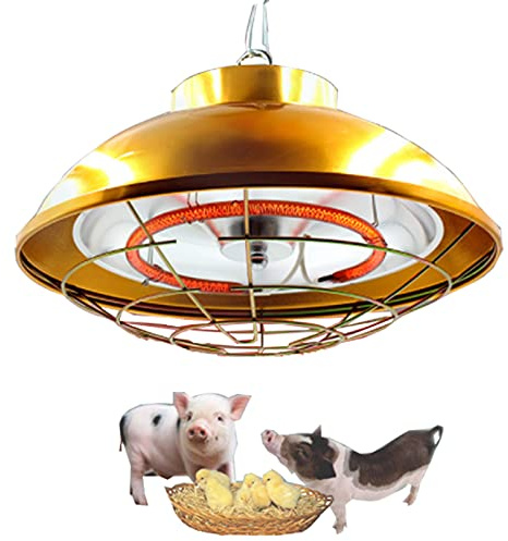 Lampara de Calor para Perros Gatos Gallineros Granja de Cerdos, Lámpara Calentadora Infrarrojos con Dos Temperaturas Ajustables y Lámpara Halógena, Ideal para Su Uso en Granjas y Cría de Animales